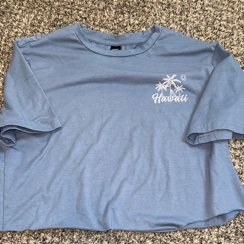 SHEIN Blue Crop Top with White Print